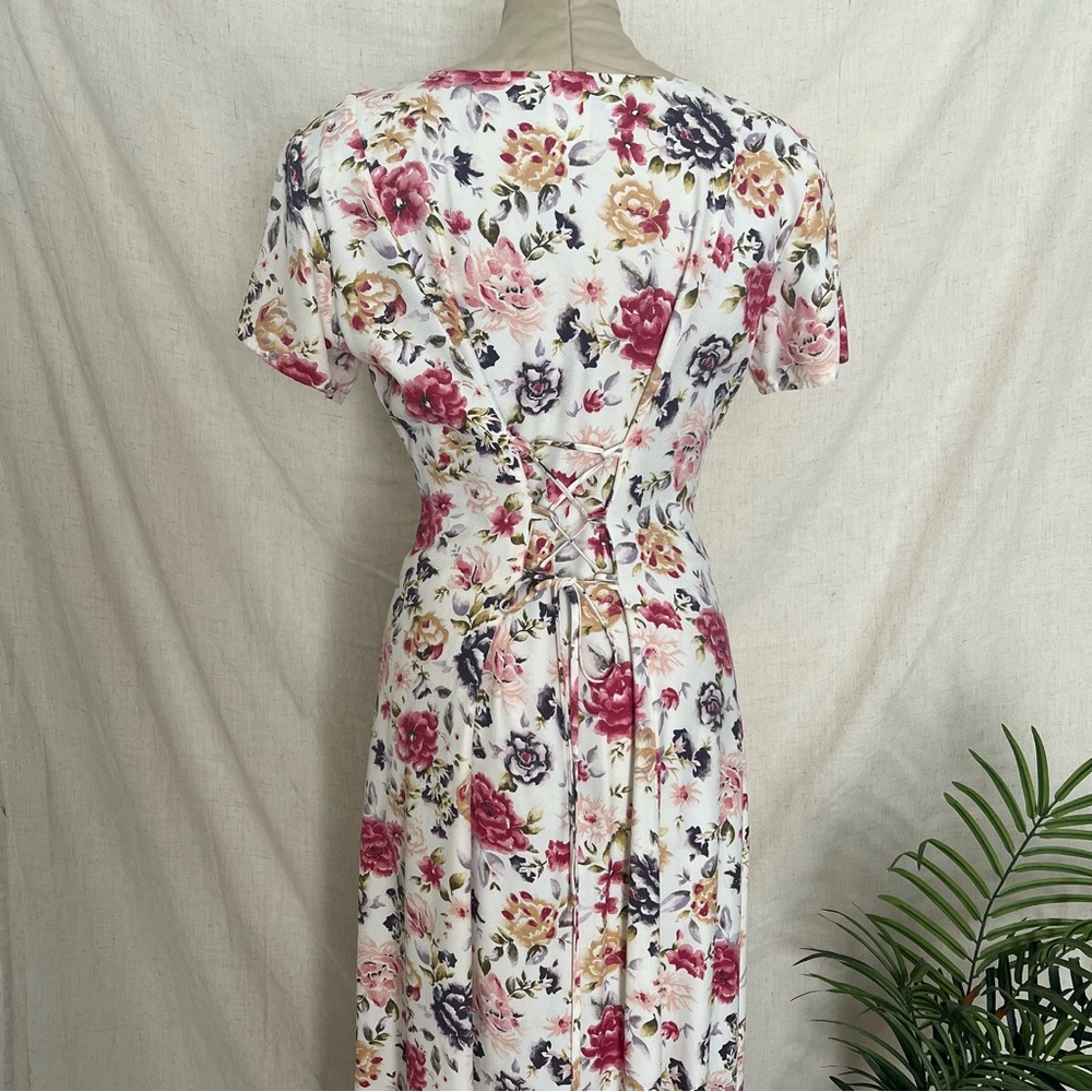Vintage Decked Out Floral Midi Dress Cottagecore Button Front Women's Size 7/8 - Picture 2 of 9